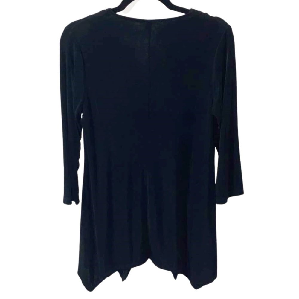 Slinky Brand Black Faux Scarf V-Neck Tunic Top XS Handkerchief Hem Y2K - Picture 3 of 7